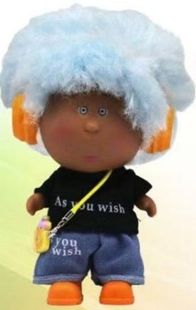 Boneco Nomi Bubu com Cabelo Fofo 17 Cm - Cabelo Azul e T-shirt Preta