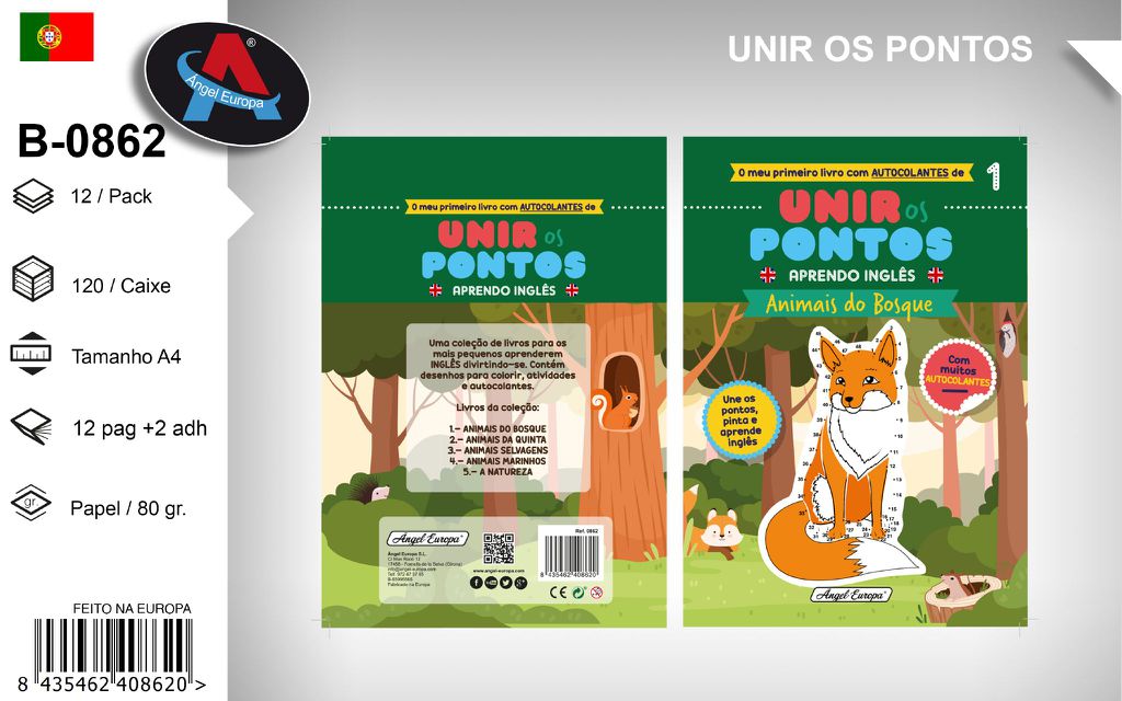 Livro "Unir os Pontos - Aprendo Inglês" Animais do Bosque
