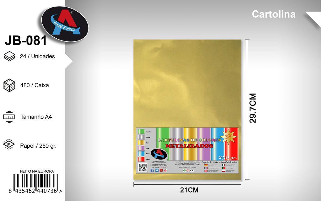 Pack 24 Cartolinas Metalizadas A4 Dourado