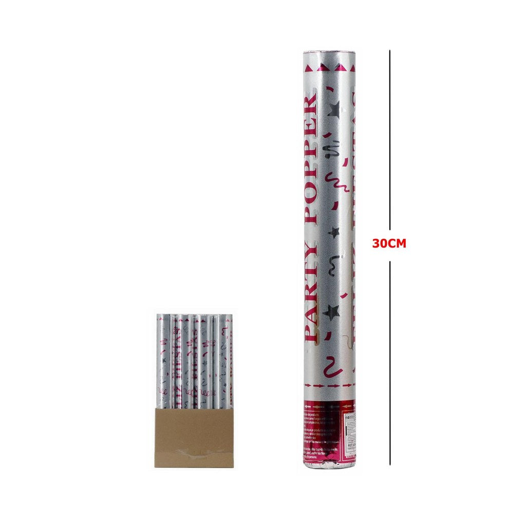 Canhão de Confettis Prateado Party Popper 30 Cm