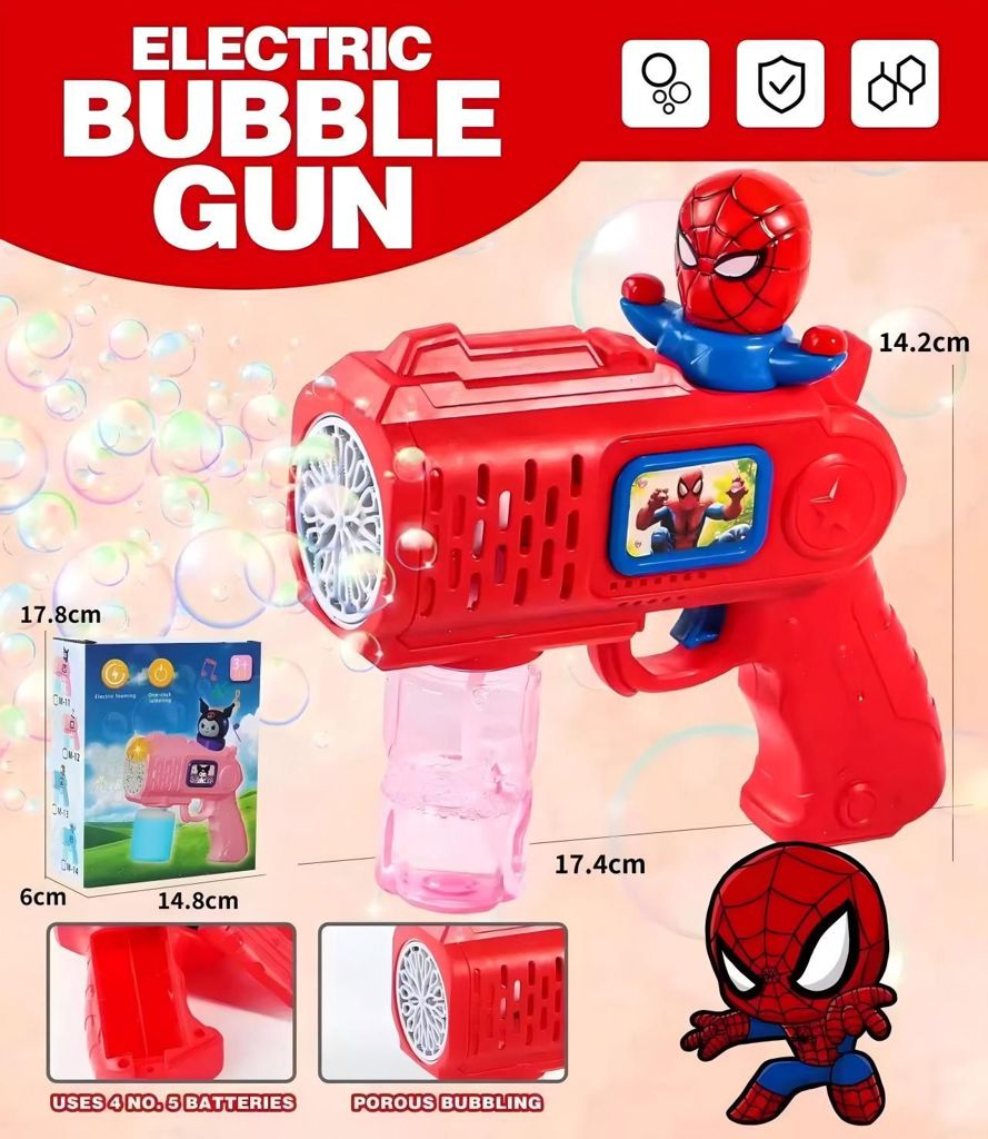 Pistola Elétrica de Bolhas de Sabão Spider-Man