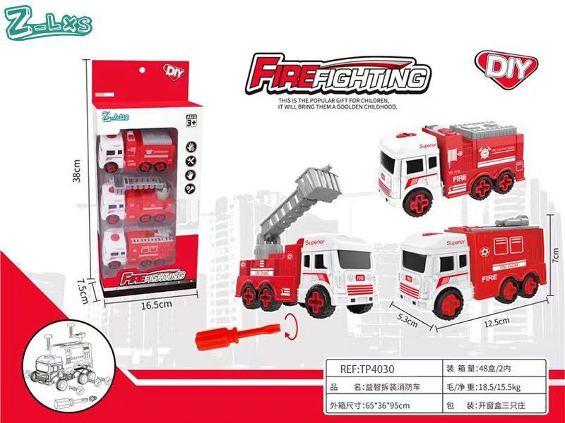 Camiões de Fricção Desmontáveis DIY 3 Peças Bombeiros