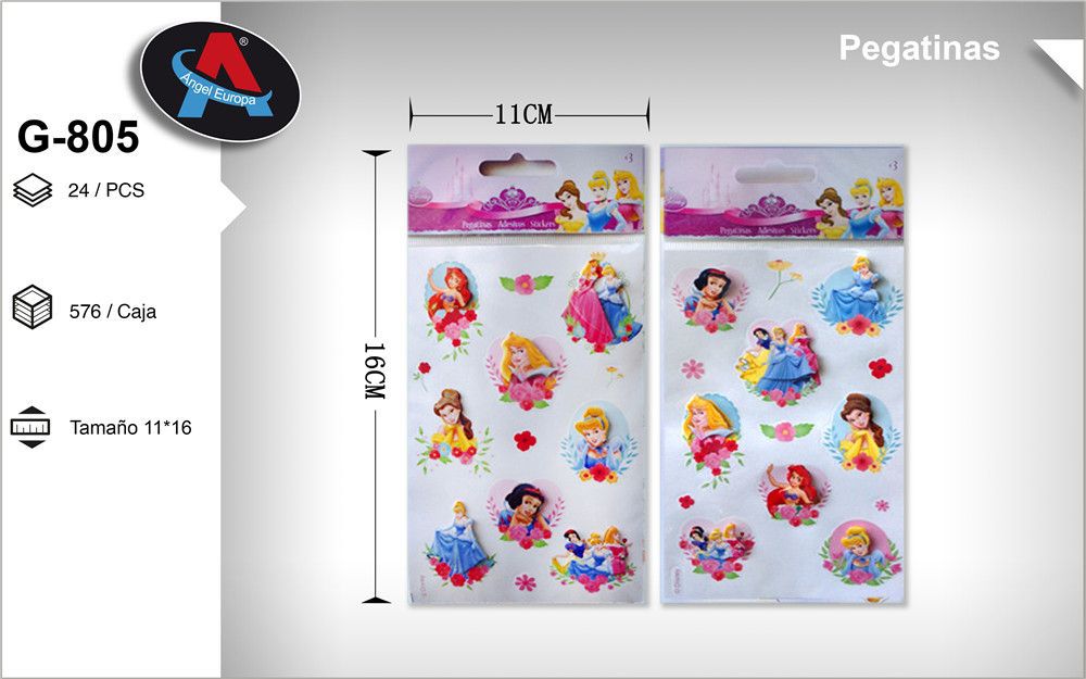 Autocolantes 3D em Papel Tema Princesas 11 x 16 Cm