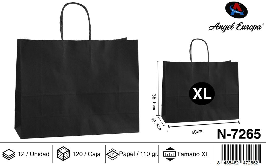 Pack 12 Sacos de Papel Horizontais Preto XL 40 x 35,5 x 25,5 Cm