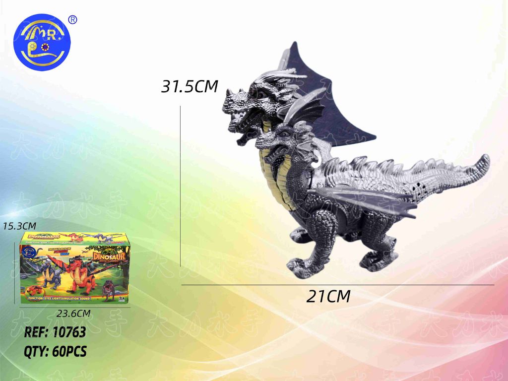 Dragão de 3 Cabeças Elétrico com Luz e Som