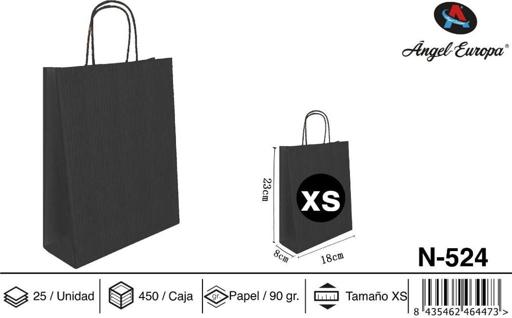 Pack 25 Sacos de Papel Preto XS 18 x 22 x 8 Cm