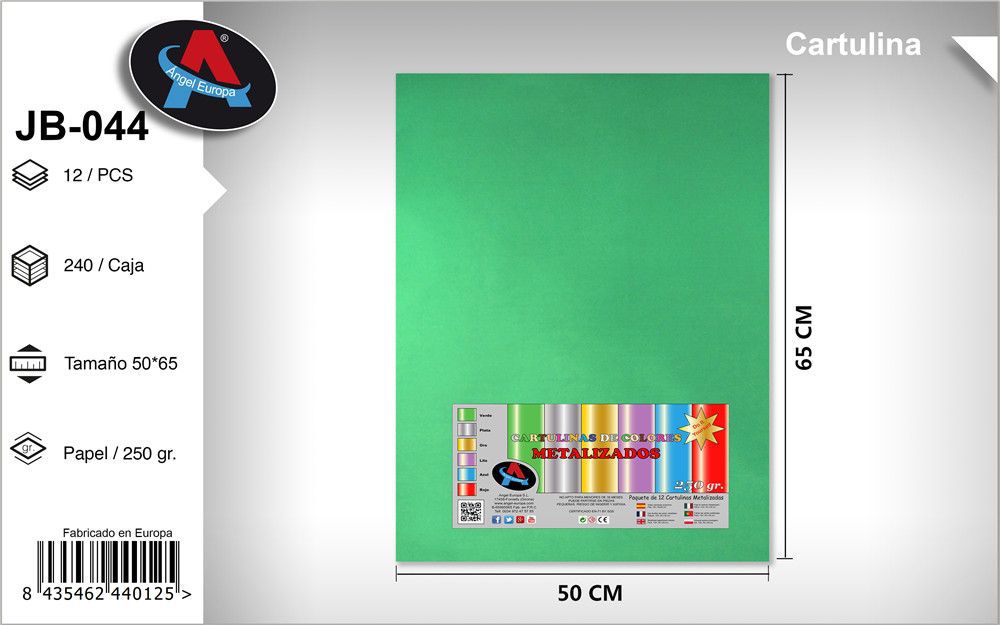 Pack 12 Cartolinas Metalizadas 50 x 65 Cm Verde