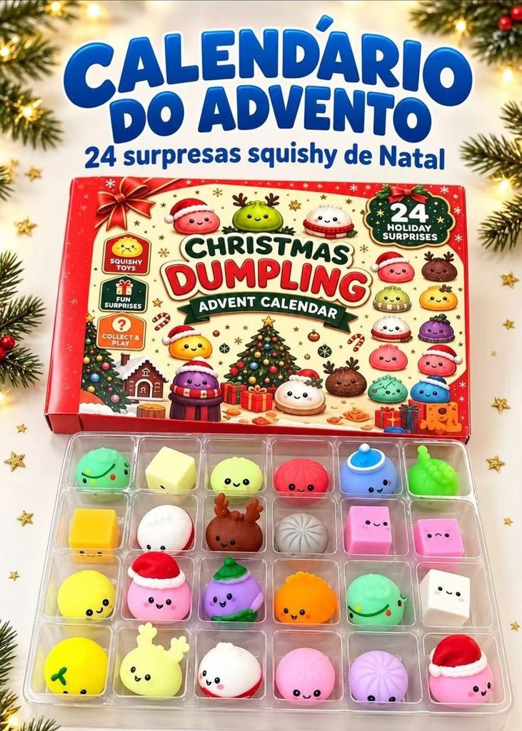 Calendário do Advento com 24 Squishies de Natal