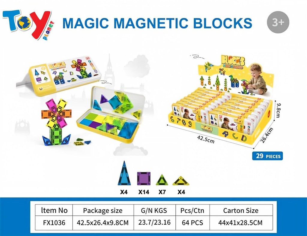Blocos Magnéticos Mágicos 29 Peças (Formato 3,75)