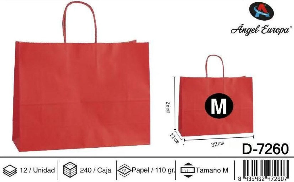 Pack 12 Sacos de Papel Horizontais Vermelho M 32 x 25 x 11 Cm