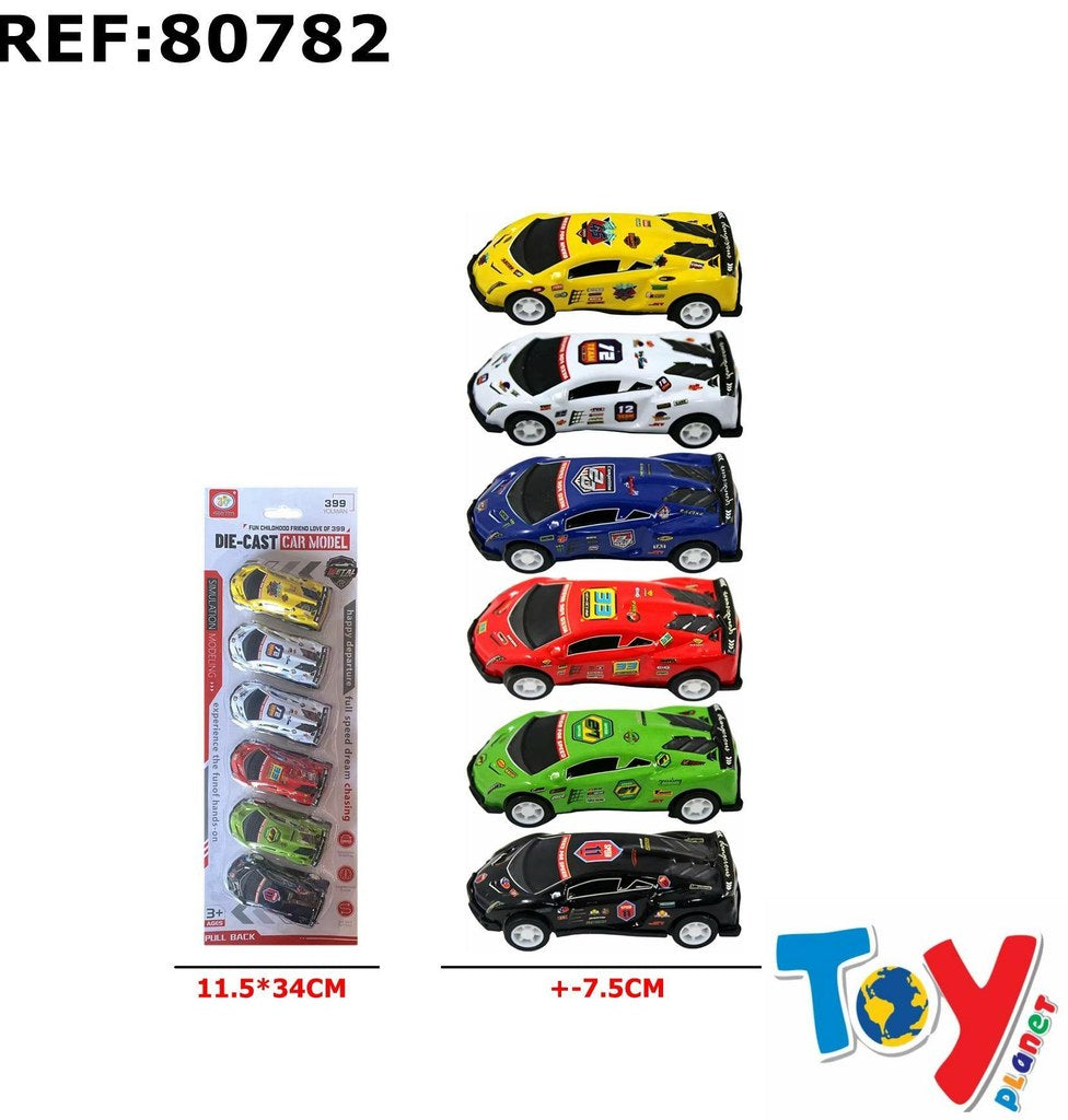 Pack 6 Carros Desportivos de Fricção 7,5 Cm
