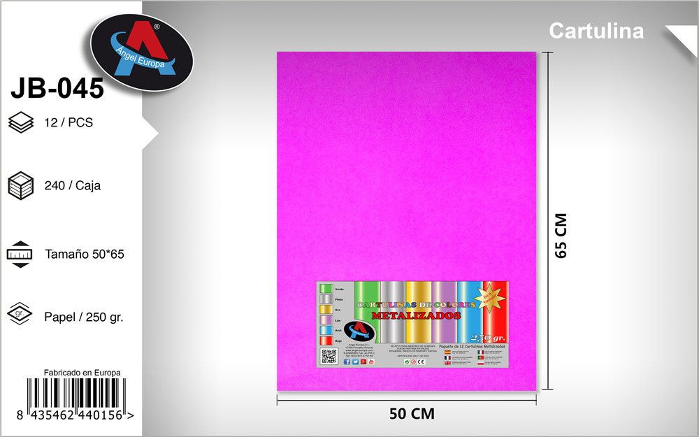 Pack 12 Cartolinas Metalizadas 50 x 65 Cm Magenta