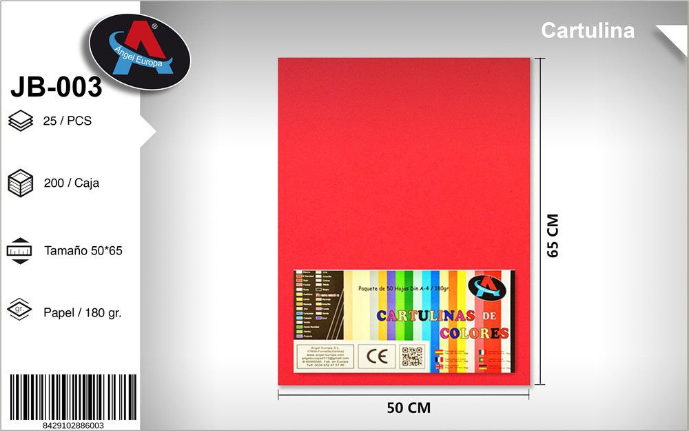 Pack 25 Cartolinas 50 x 65 Cm Vermelho