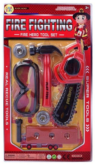 Conjunto Bombeiro Fire Fighting com Motosserra 37 x 21 Cm - Motosserra Preta