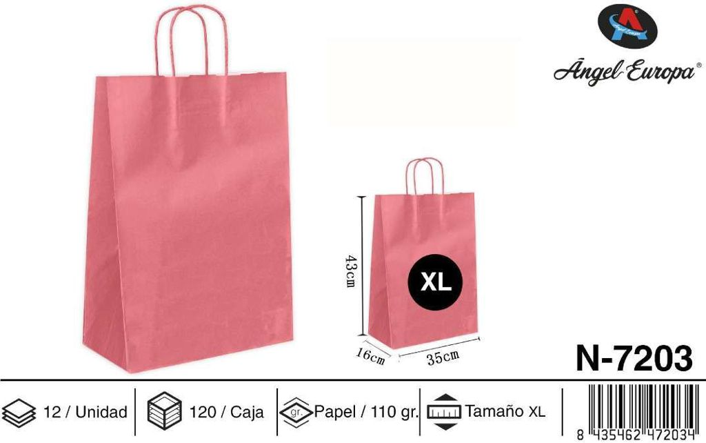 Pack 12 Sacos de Papel Rosa XL 35 x 43 x 16 Cm