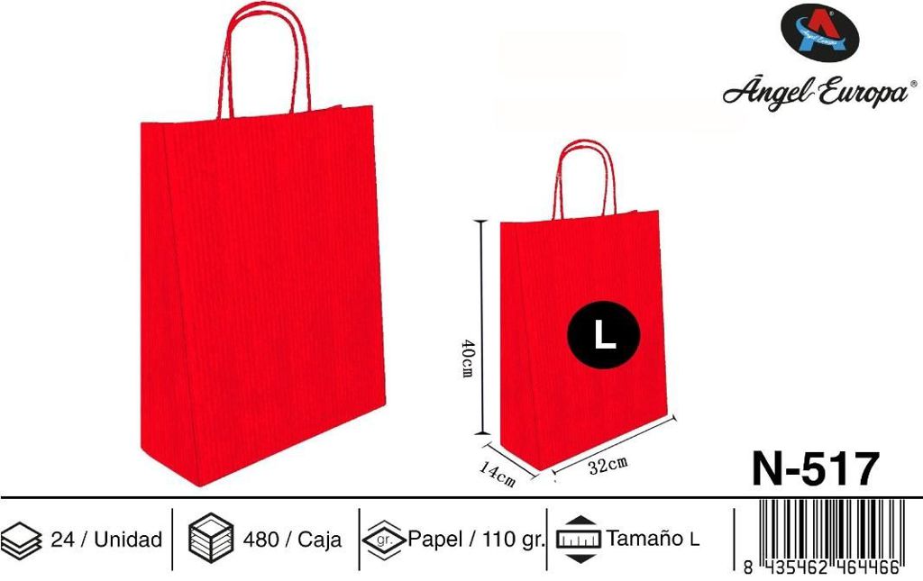 Pack 24 Sacos de Papel Vermelho L 32 x 40 x 14 Cm