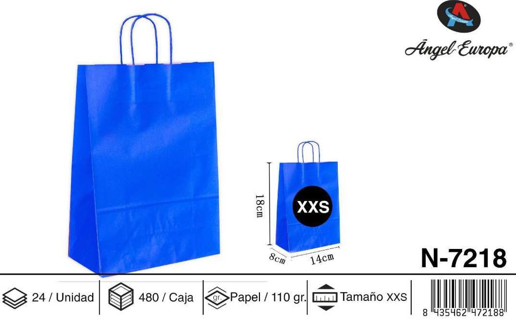 Pack 24 Sacos de Papel Azul XXS 14 x 18 x 8 Cm