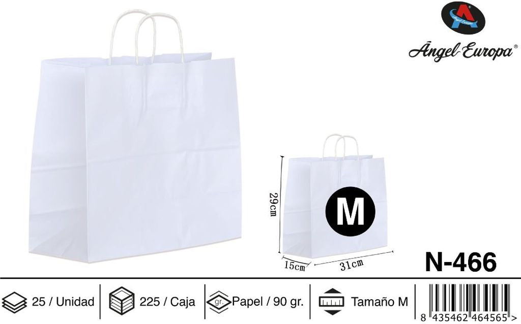 Pack 25 Sacos de Papel Branco M 31 x 29 x 15 Cm