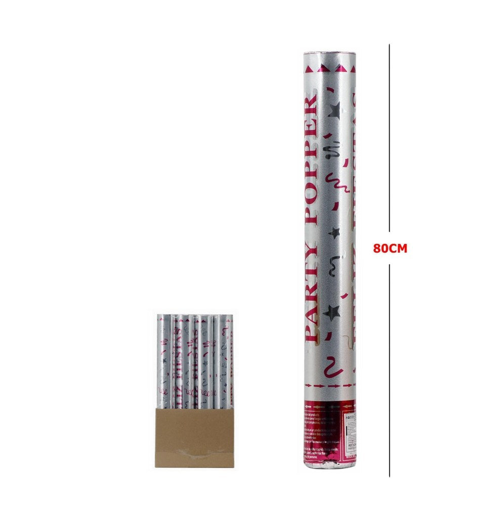 Canhão de Confettis Prateado Party Popper 80 Cm