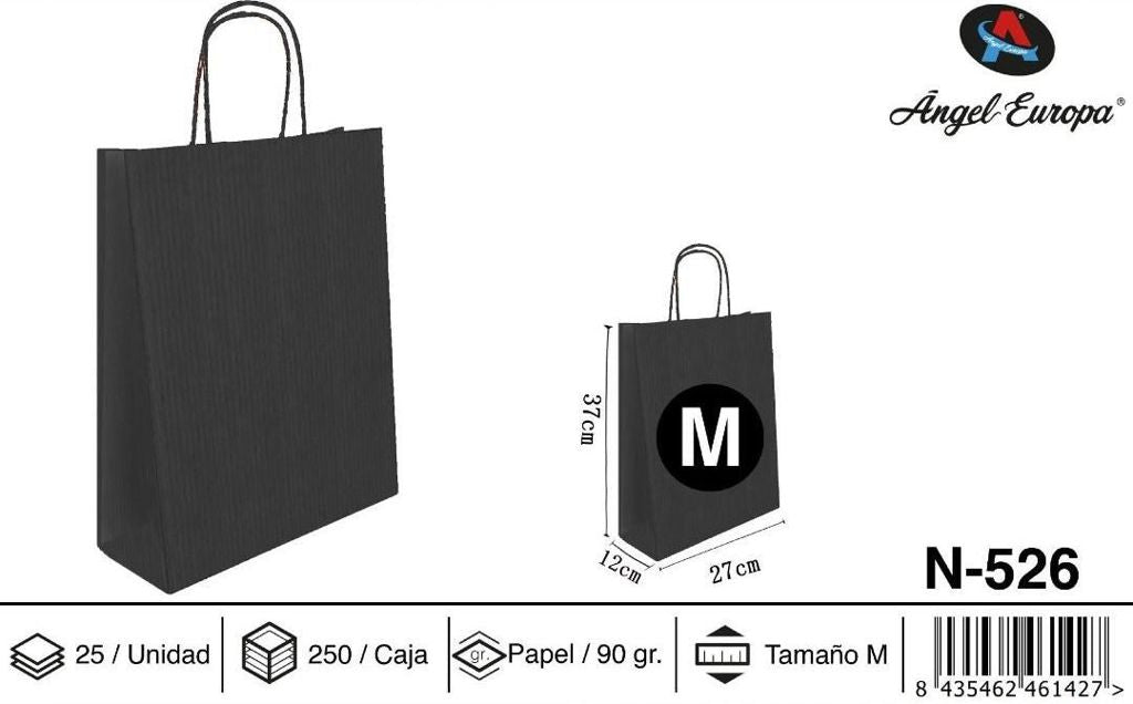 Pack 25 Sacos de Papel Preto M 27 x 37 x 12 Cm
