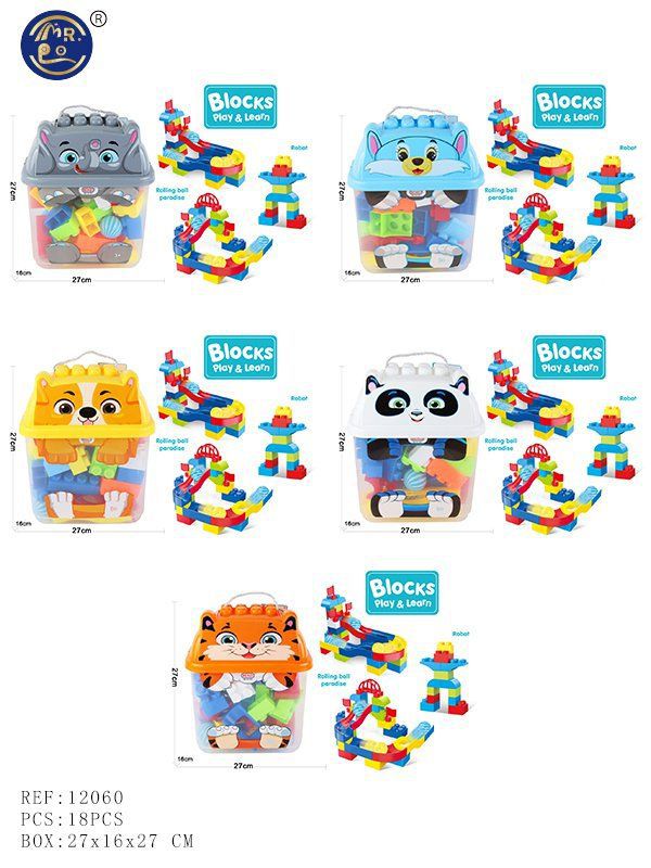 Balde de Blocos Animais 18 Peças 27 x 16 x 27 Cm (Sortido)