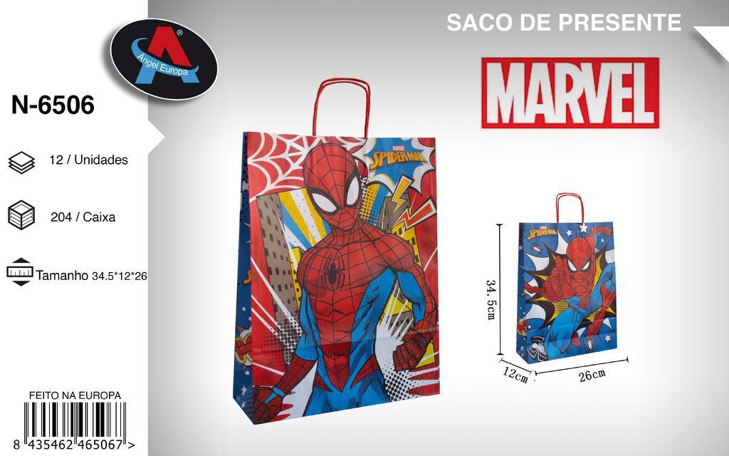 Pack 12 Sacos de Presente Tema Spider-Man 26 x 34,5 x 12 Cm