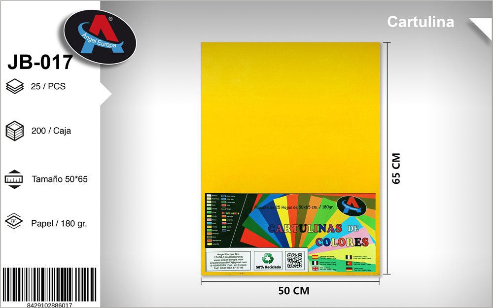 Pack 25 Cartolinas 50 x 65 Cm Amarelo