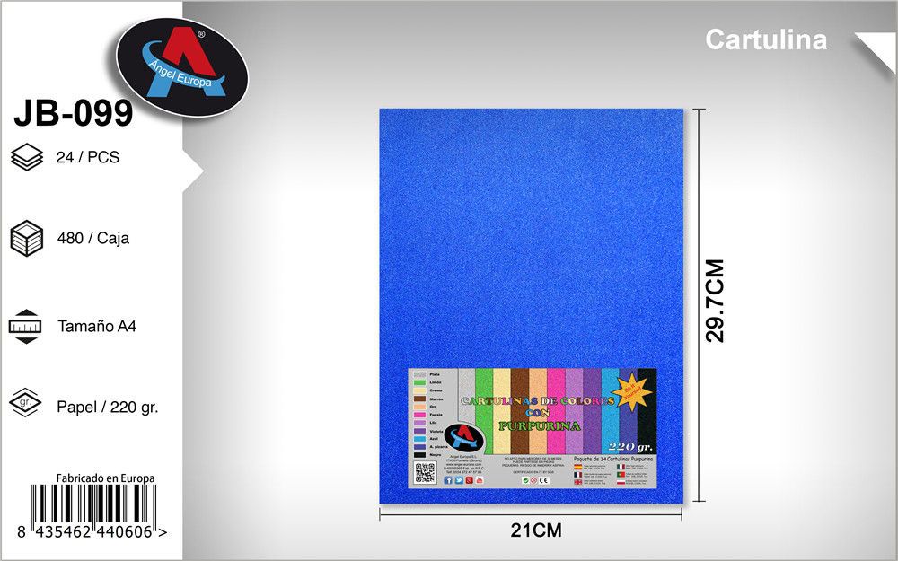 Pack 24 Cartolinas com Purpurina A4 Azul Escuro