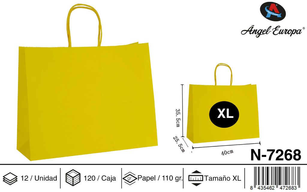 Pack 12 Sacos de Papel Horizontais Amarelo XL 40 x 35,5 x 25,5 Cm