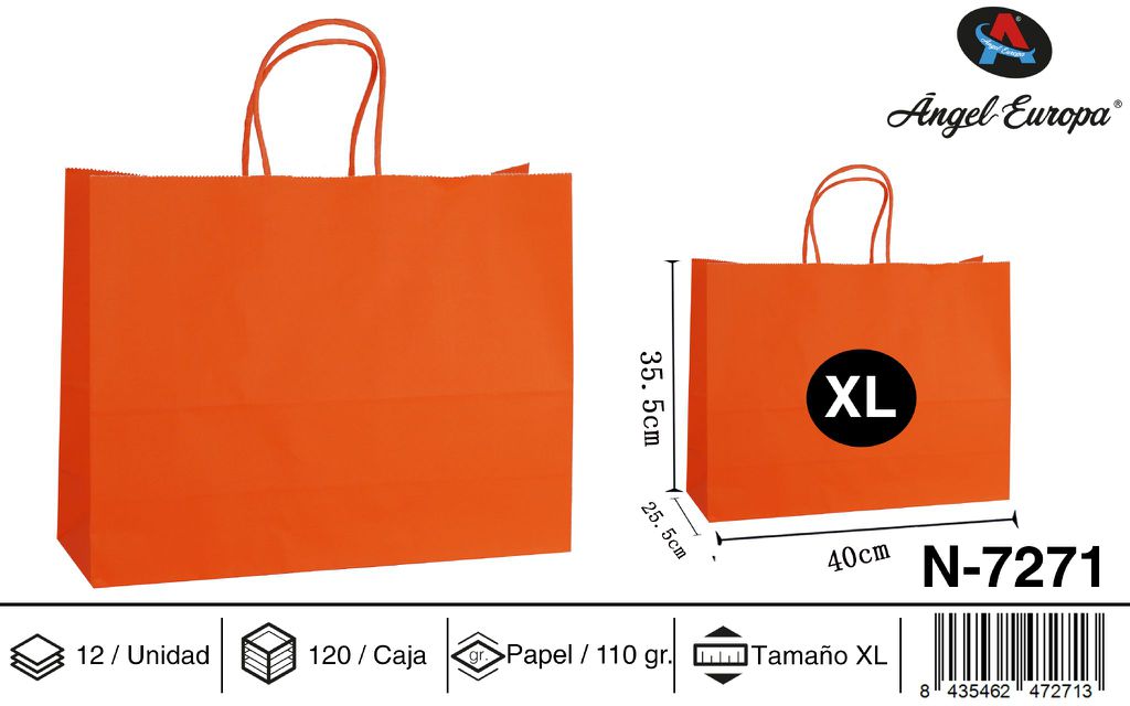 Pack 12 Sacos de Papel Horizontais Laranja XL 40 x 35,5 x 25,5 Cm