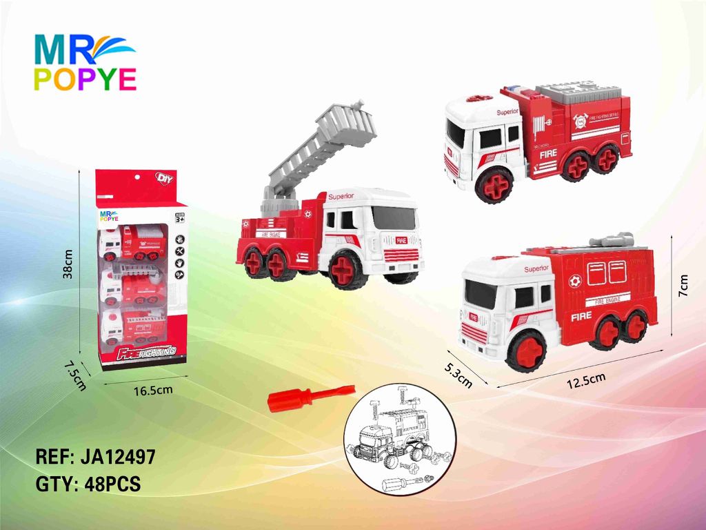 Camião de Bombeiros de Fricção Desmontável DIY 38x16,5x7,5 CM
