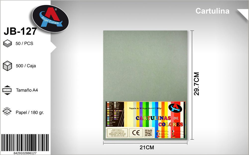 Pack 50 Cartolinas A4 Cinzento Claro