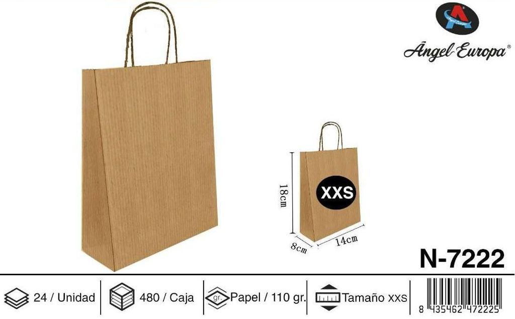 Pack 24 Sacos de Papel Kraft Castanho XXS 14 x 18 x 8 Cm