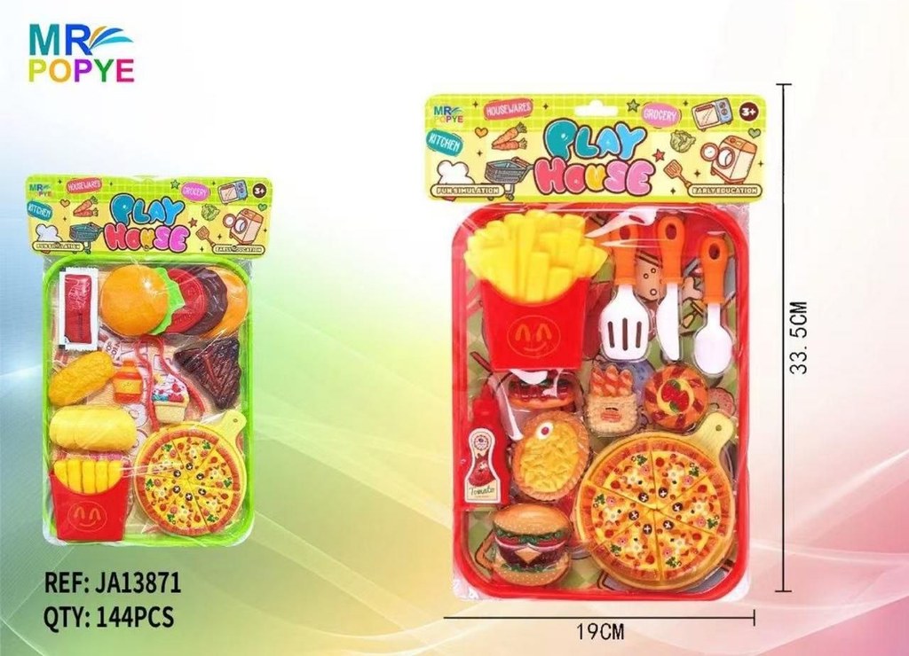 Conjunto de Comida de Brincar com Hambúrguer, Pizza e Batatas Fritas