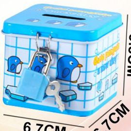 Mealheiro de Metal Quadrado com Cadeado - Azul