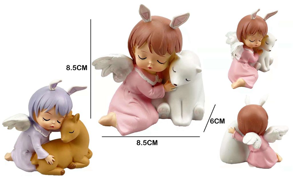 Figura Decorativa Anjinho a Abraçar um Animal