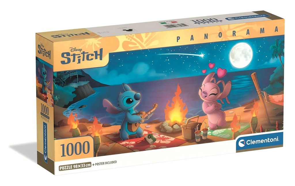 Jogo Clementoni puzzle 1000 pçs panorama Disney Stitch