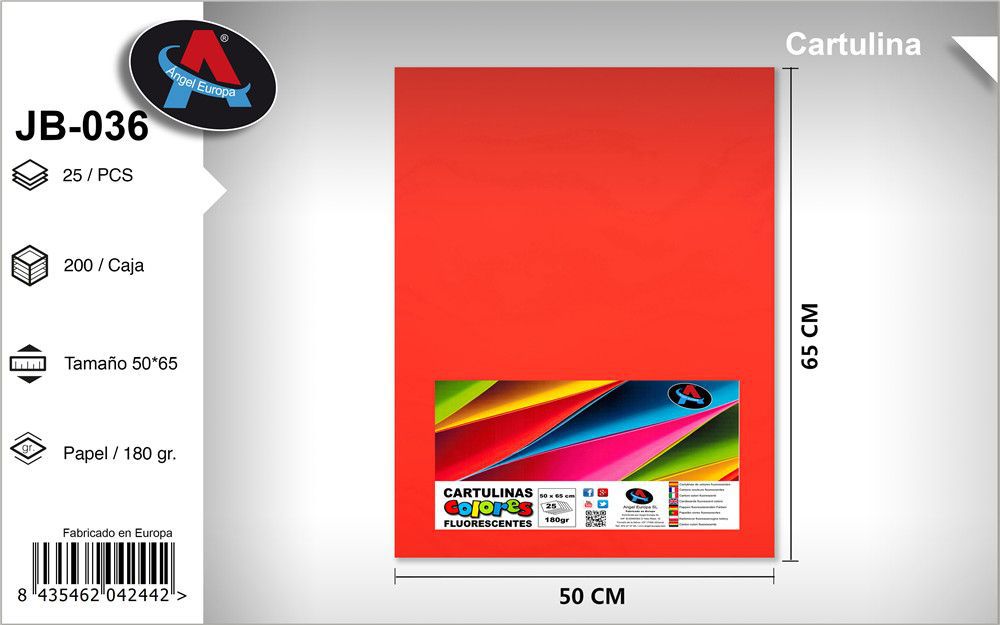 Pack 25 Cartolinas Fluorescentes 50 x 65 Cm Salmão