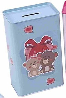 Mealheiro de Metal Retangular Infantil 9 x 6 x 17 cm - Ursinhos
