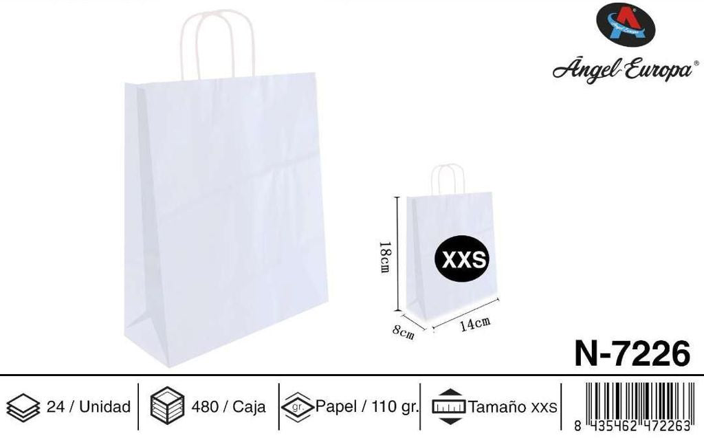 Pack 24 Sacos de Papel Branco XXS 14 x 18 x 8 Cm