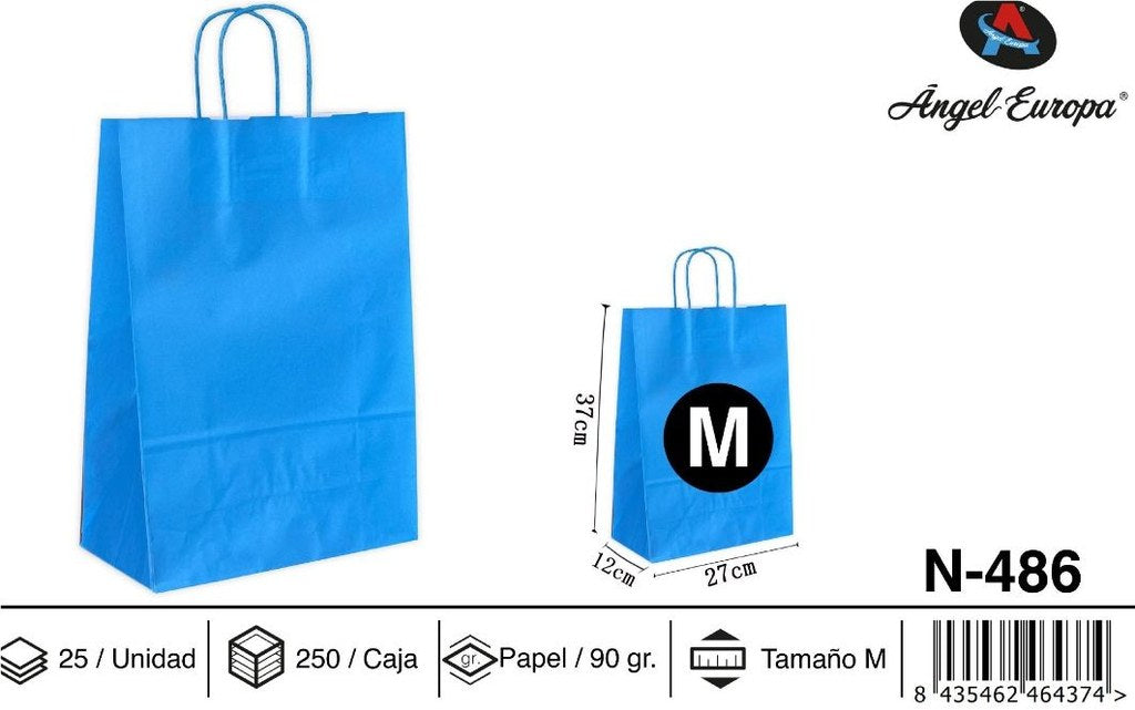 Pack 25 Sacos de Papel Azul-Claro M 27 x 37 x 12 Cm