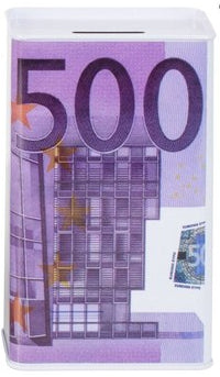 Mealheiro de Metal Retangular Notas de Euro 9 x 6 x 17 cm - Nota de 500 €