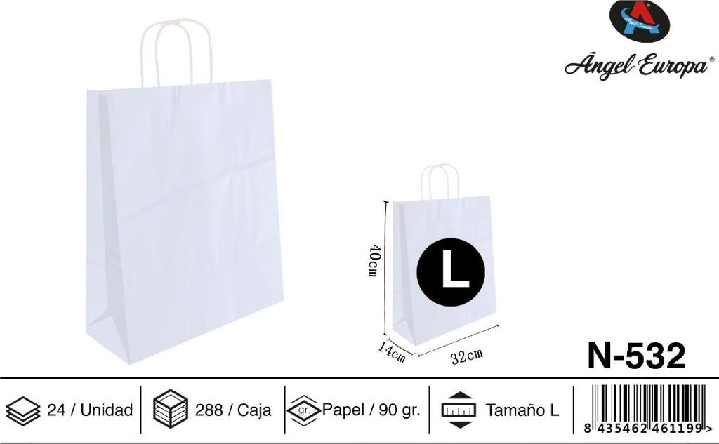 Pack 24 Sacos de Papel Branco L 32 x 40 x 14 Cm