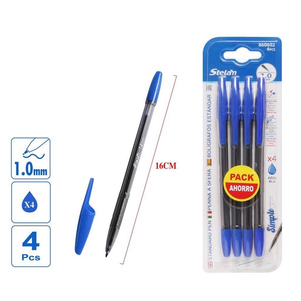 Caneta Esferográfica Azul 1.0 mm (4 unidades)