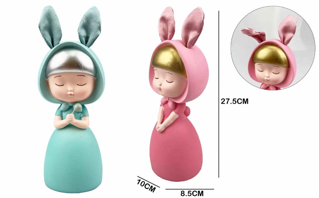 Figura Decorativa Menina com Capuz de Coelho 27,5 Cm