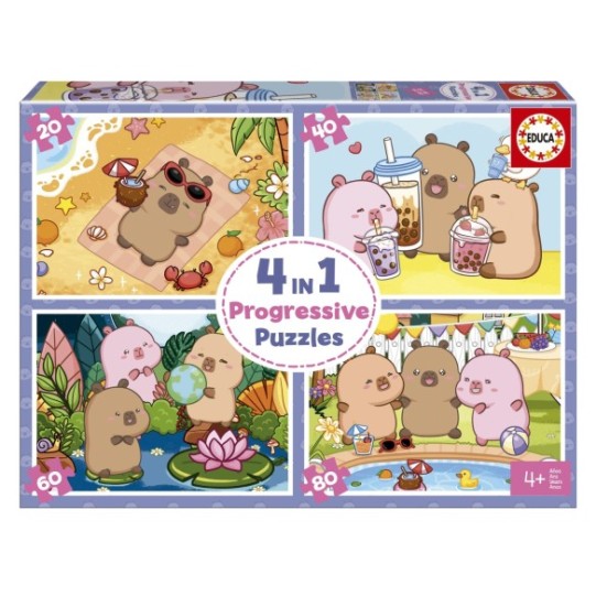 Puzzle Educa Capivaras 4 Puzzles 20-40-60-80