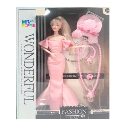 Boneca Wonderful c/ Acessórios 32 x 24 Cm - Vestido Rosa