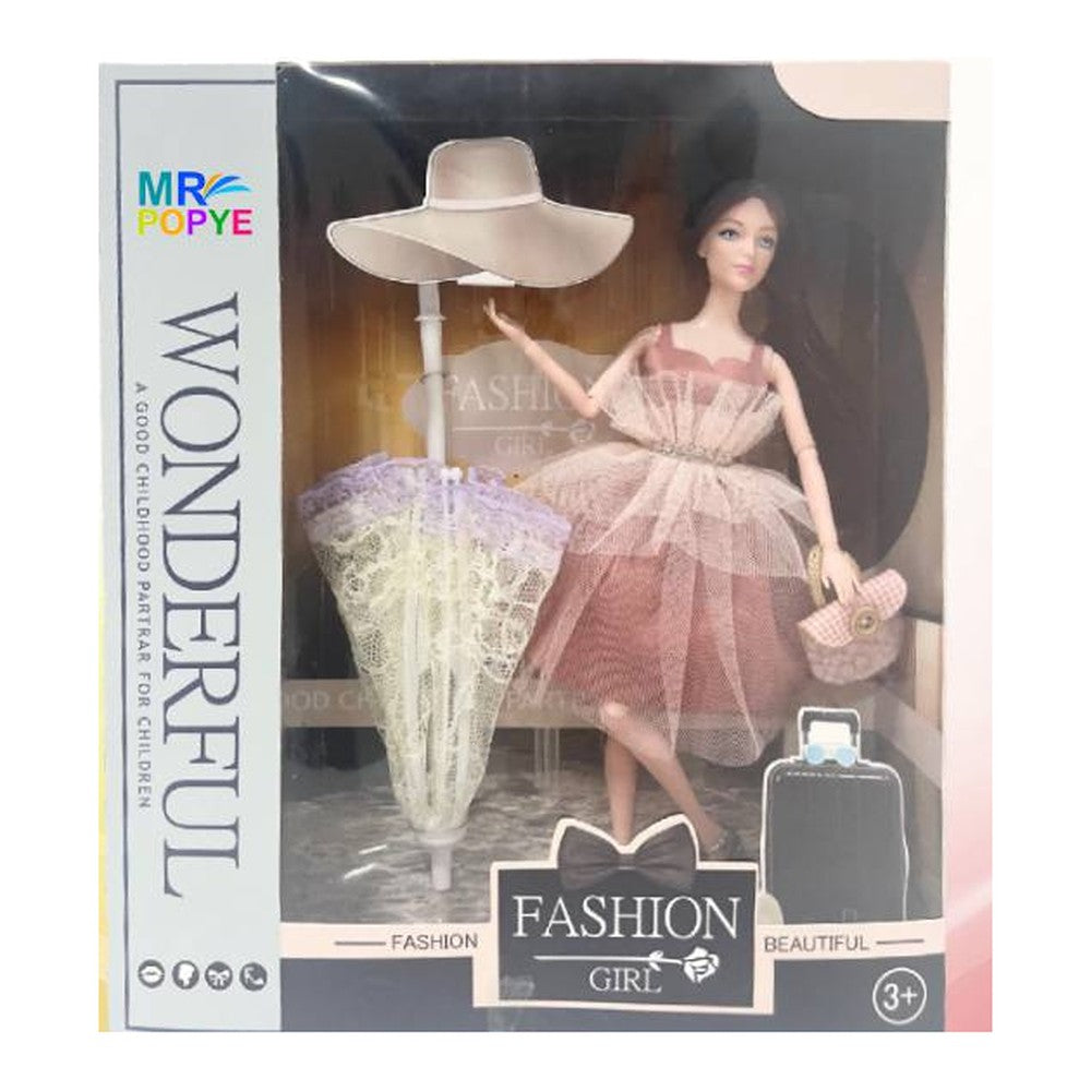 Boneca Wonderful c/ Acessórios 32 x 24 Cm - Vestido Rosa c/ Chapéu
