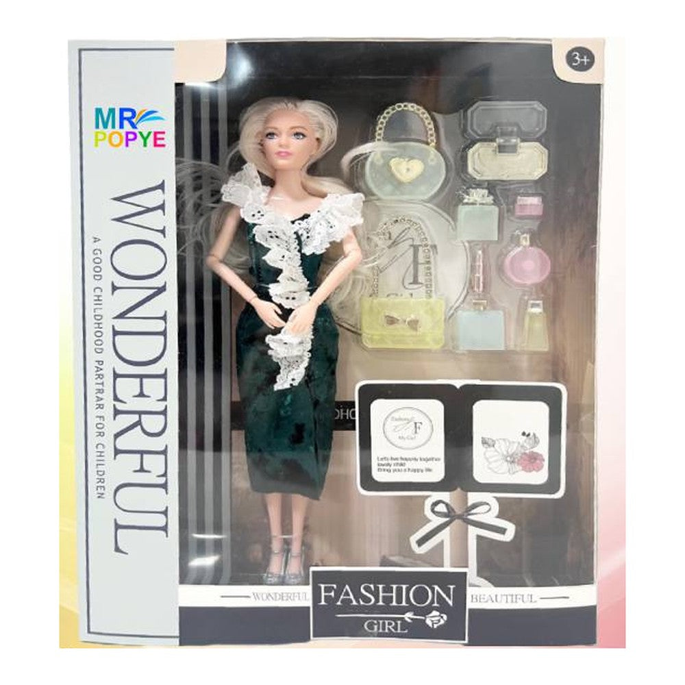 Boneca Wonderful c/ Acessórios 32 x 24 Cm - Vestido Verde