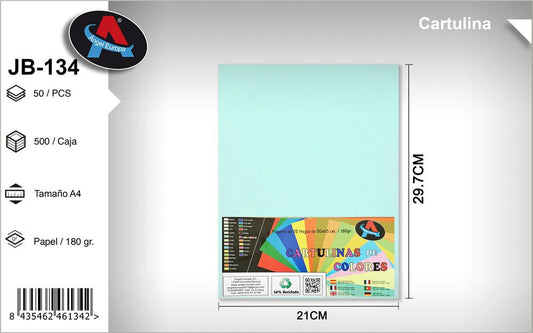 Pack 50 Cartolinas A4 Azul Celeste